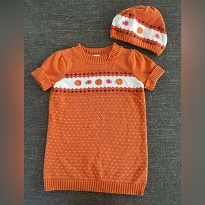 Gymboree Orange Knit Pumpkin top 5-6 and beanie 5-7 Butterfly Girl